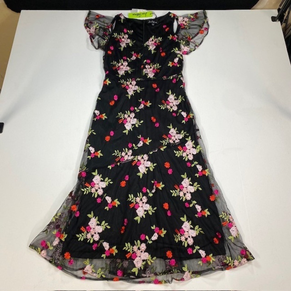 Sam Edelman Floral Embroidered Mesh Midi Dress Black Pink‎ Red 2 50S374-SH NEW